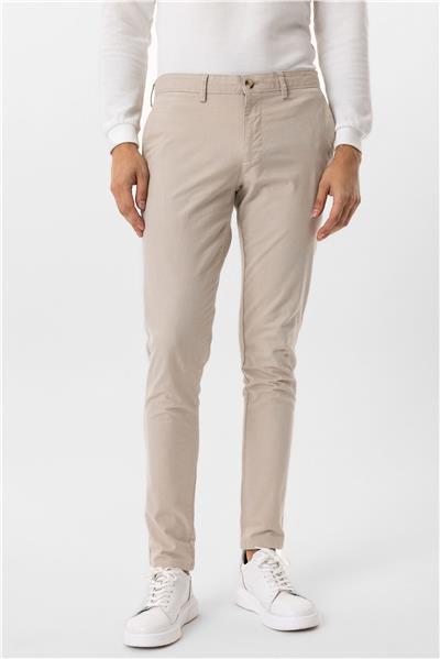 Bej Slim Fit Armürlü Kanvas Pantolon