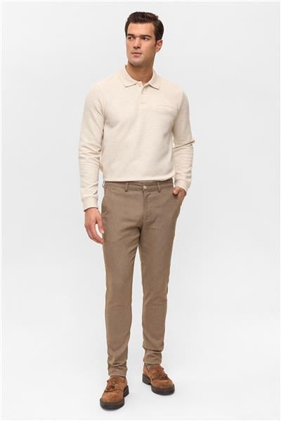Bej Slim Armürlü Pantolon