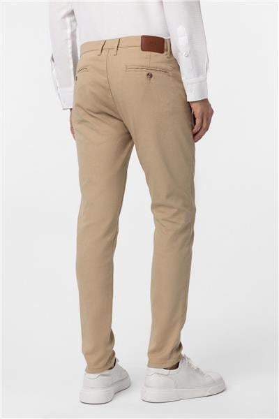Bej Slim Fit Armürlü Kanvas Pantolon