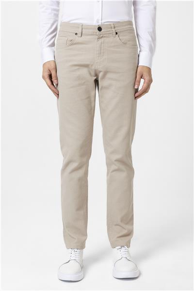 Bej Slim Fit Armürlü Kanvas Pantolon