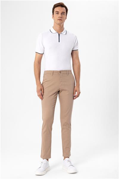 Bej Slim Fit Armürlü Pantolon