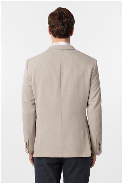 Bej Slim Fit Baskılı Kruvaze Yaka 6 Drop Ceket