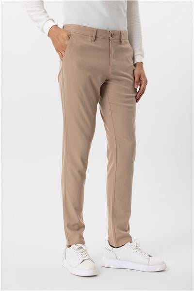 Bej Slim Fit Desenli Kumaş Pantolon