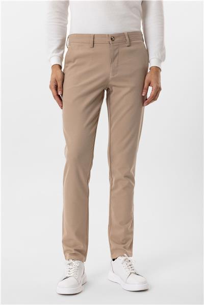 Bej Slim Fit Desenli Kumaş Pantolon