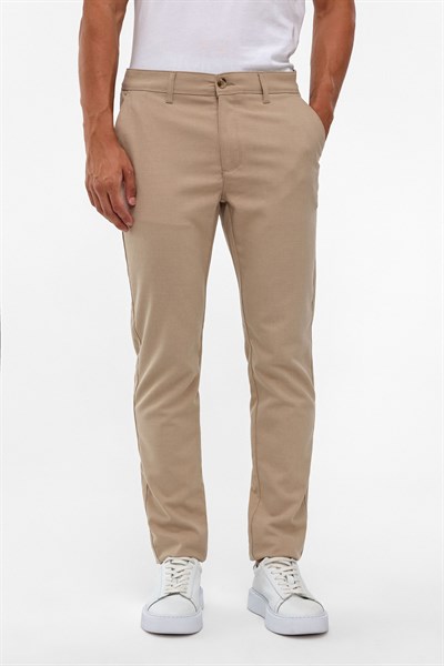 Bej Slim Desenli Pantolon