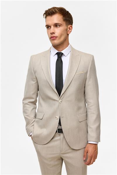 Bej Slim Desenli Sivri Yaka 6 Drop Takım Elbise