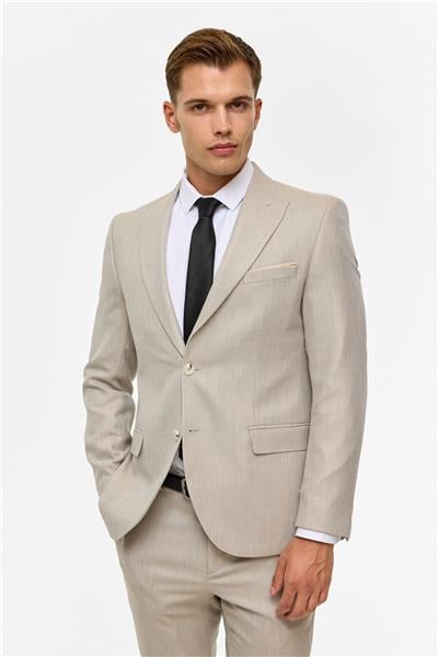 Bej Slim Desenli Sivri Yaka 6 Drop Takım Elbise