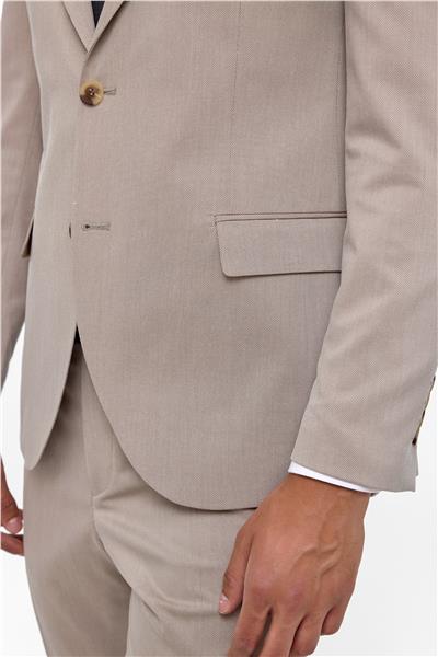 Bej Slim Desenli Sivri Yaka 6 Drop Takım Elbise