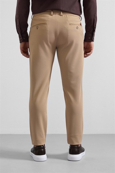 Bej Slim Düz Gabardin Bağcıklı Su Geçirmez Jogger Pantolon
