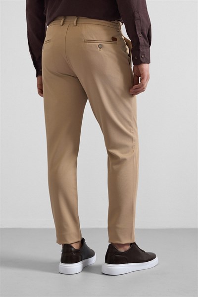 Bej Slim Düz Gabardin Bağcıklı Su Geçirmez Jogger Pantolon