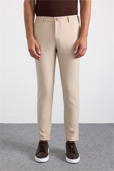 Bej Slim Düz Jogger Pantolon