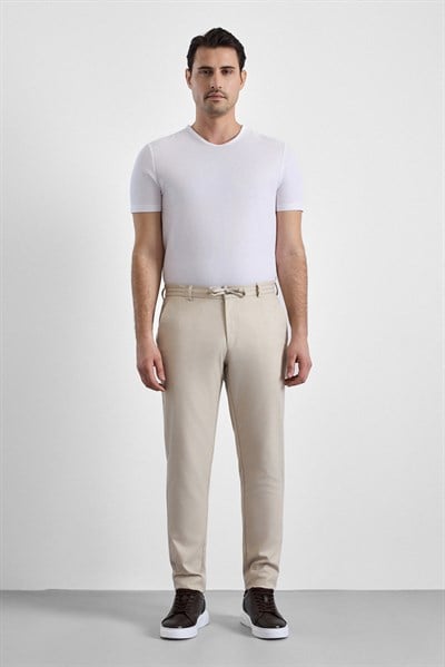 Bej Slim Düz Jogger Pantolon