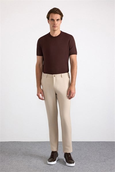 Bej Slim Düz Jogger Pantolon