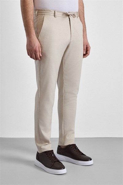 Bej Slim Düz Jogger Pantolon