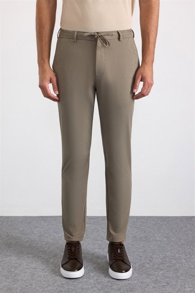 Bej Slim Düz Jogger Pantolon