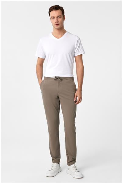 Bej Slim Fit Düz Jogger Pantolon