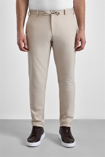 Bej Slim Düz Jogger Pantolon