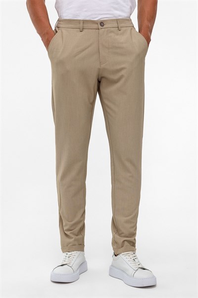 Bej Slim Düz Jogger Pantolon