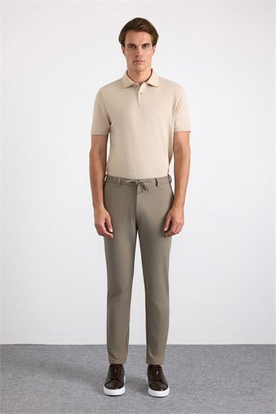 Bej Slim Düz Jogger Pantolon