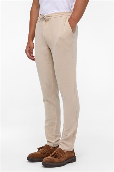 Bej Slim Düz Jogger Pantolon