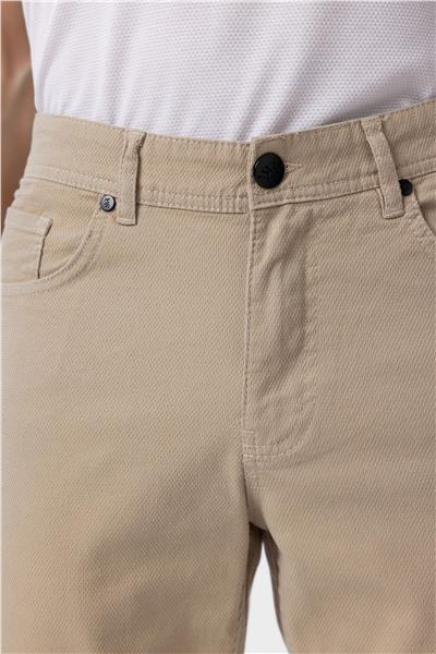 Bej Slim Fit Düz Kanvas Pantolon