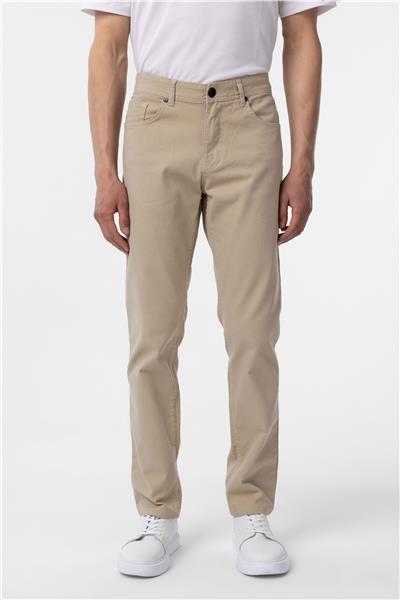 Bej Slim Fit Düz Kanvas Pantolon