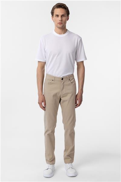 Bej Slim Fit Düz Kanvas Pantolon