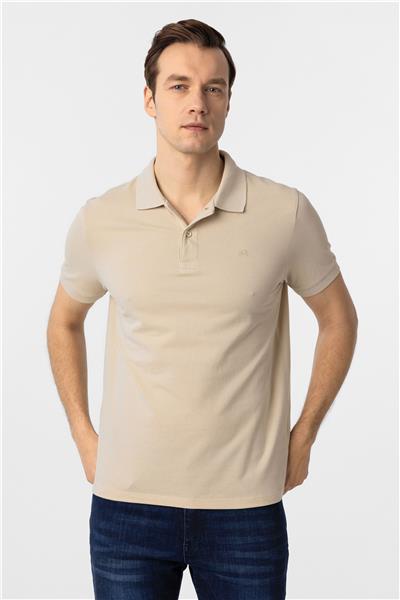 Bej Slim Fit Düz Polo Yaka Tişört