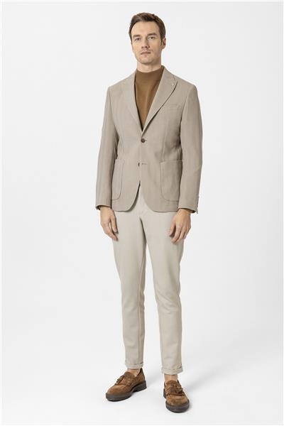 Bej Slim Fit Düz Sivri Yaka 6 Drop Ceket