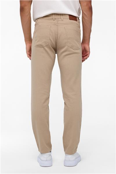 Bej Slim Fit 5 Cep Kalıp Armürlü Kanvas Pantolon