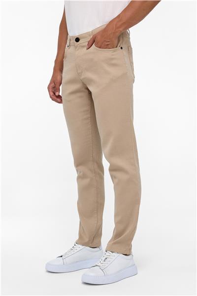 Bej Slim Fit 5 Cep Kalıp Armürlü Kanvas Pantolon