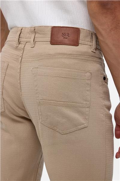 Bej Slim Fit 5 Cep Kalıp Armürlü Kanvas Pantolon