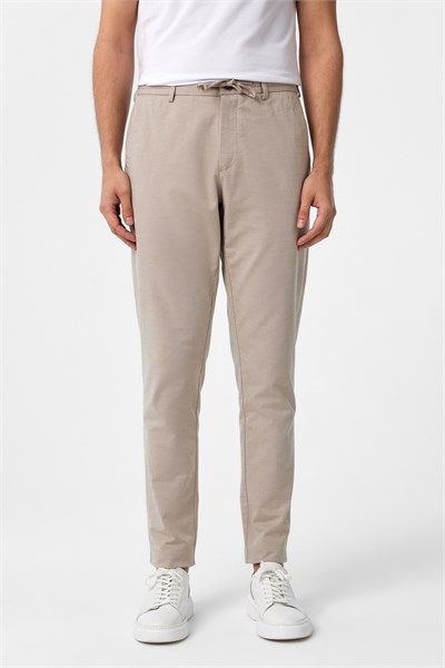 Bej Slim Fit Armürlü Jogger Pantolon