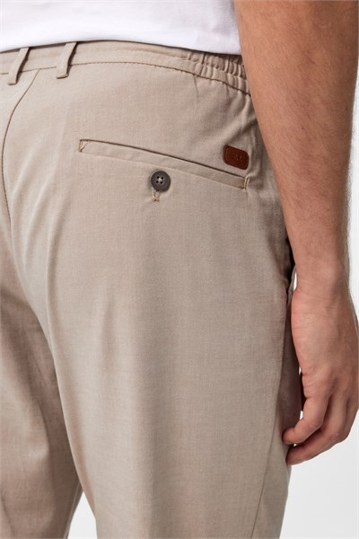 Bej Slim Fit Armürlü Jogger Pantolon