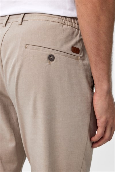 Bej Slim Fit Armürlü Jogger Pantolon