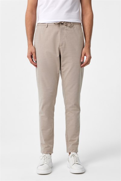 Bej Slim Fit Armürlü Jogger Pantolon