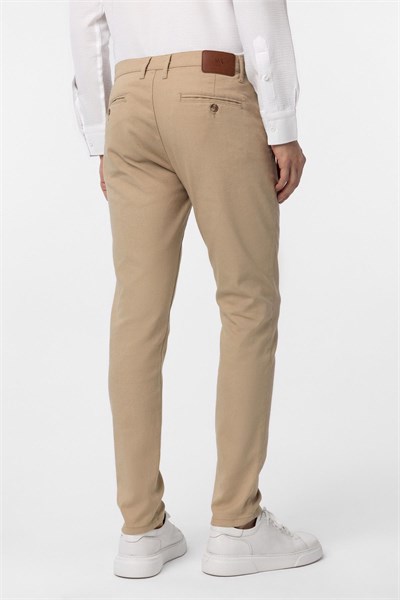 Bej Slim Fit Armürlü Kanvas Pantolon