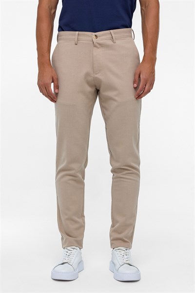 Bej Slim Fit Desenli Kumaş Pantolon