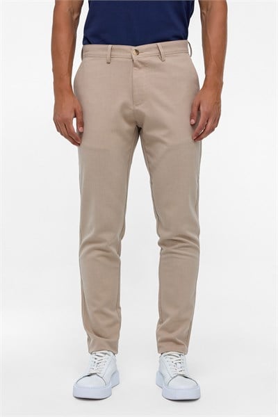 Bej Slim Fit Desenli Kumaş Pantolon