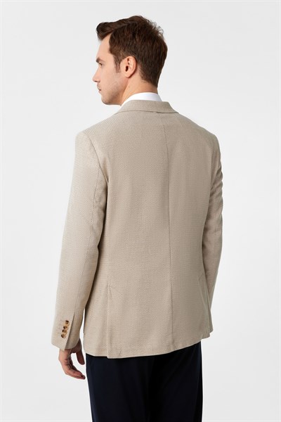 Bej Slim Fit Desenli Sivri Yaka 6 Drop Ceket