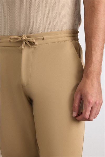 Bej Slim Fit Düz Jogger Pantolon
