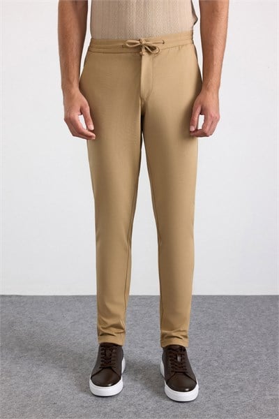 Bej Slim Fit Düz Jogger Pantolon