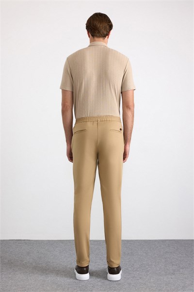 Bej Slim Fit Düz Jogger Pantolon