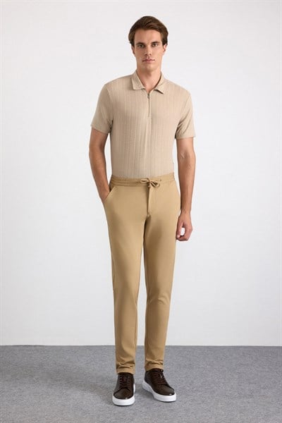 Bej Slim Fit Düz Jogger Pantolon