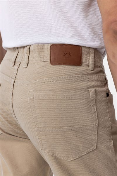 Bej Slim Fit Düz Kanvas Pantolon