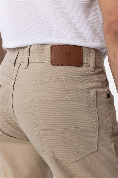 Bej Slim Fit Düz Kanvas Pantolon