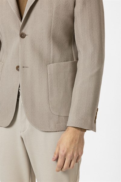 Bej Slim Fit Düz Sivri Yaka 6 Drop Ceket
