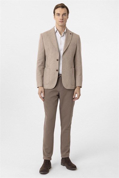 Bej Slim Fit Sivri Yaka 6 Drop Ceket