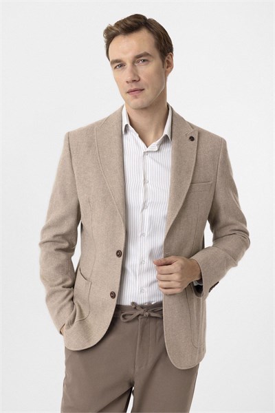 Bej Slim Fit Sivri Yaka 6 Drop Ceket