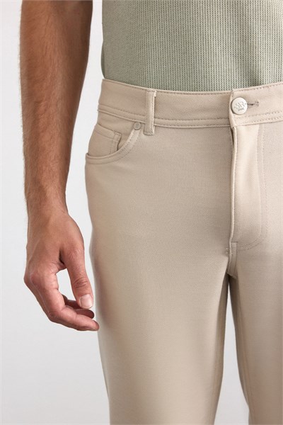 Bej Slim Karışık Desen Armürlü Normal Bel Casual Pantolon
